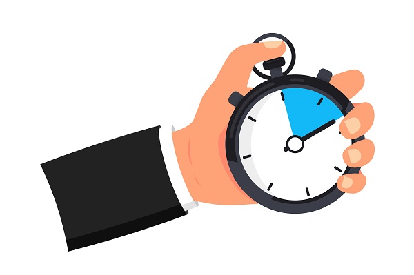Hand holds a stopwatch. Time management concept. Countdown of stopwatch. Timer in hand. Deadline, punctuality, stop time on competition, start work, interval control