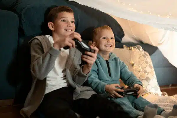 Video gaming in a blanket fort